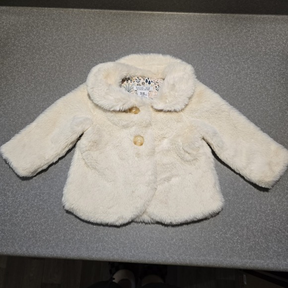 Rachel Zoe Baby Toddler Faux Fur Floral White Button Snap Coat 12m Girls Jacket - Picture 1 of 6